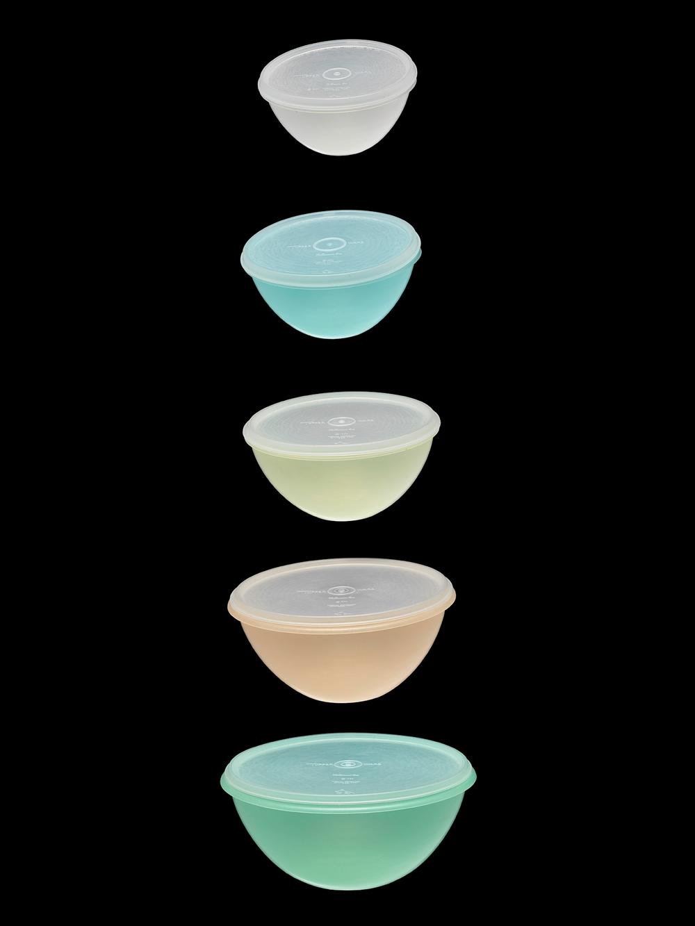 Classic Tupperware bowls on display at the Smithsonian's National Museum of American History in Washington, D.C.