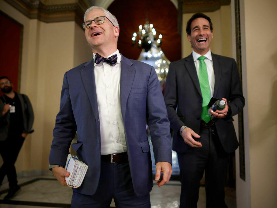Republican Reps. Patrick McHenry of North Carolina (left) and Garret Graves of Louisiana, pictured at the Capitol on Wednesday, were lead negotiators on behalf of House Speaker Kevin McCarthy.