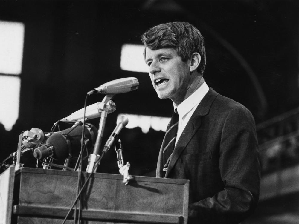 Sen. Robert Kennedy speaks at an election rally in 1968.