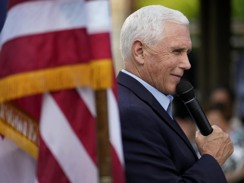Former Vice President Mike Pence speaks in Des Moines, Iowa, on May 23.
