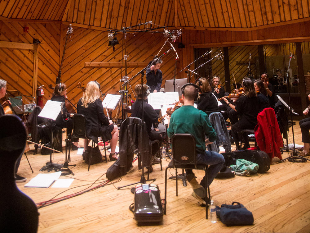 The orchestra of <em>Camelot</em> at Lincoln Center Theater recording the cast album.