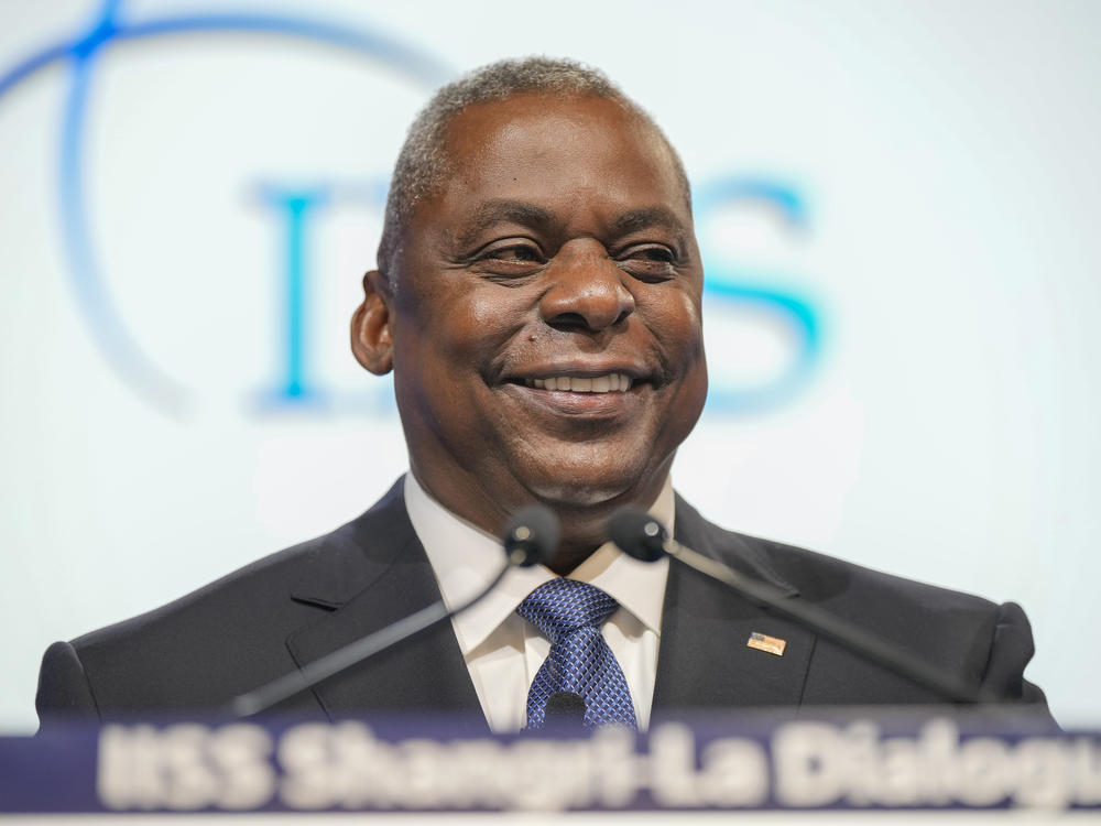 U.S. Secretary of Defense Lloyd J. Austin III smiles as he speaks during the 20th International Institute for Strategic Studies (IISS) Shangri-La Dialogue, Asia's annual defense and security forum in Singapore, Saturday, June 3, 2023.