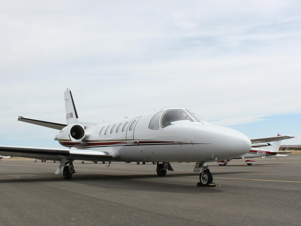 A 2005 Cessna Citation Bravo is pictured parked at the airport in Santa Fe, N.M.
