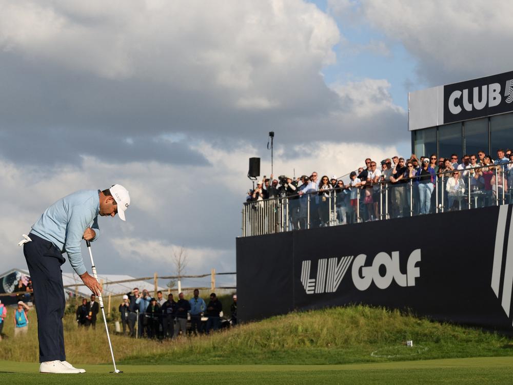 South African golfer Charl Schwartzel plays a last shot during the LIV Golf Invitational Series in St. Albans, England, in June 2022. The launch of the series rocked the world of golf by setting up rival leagues.