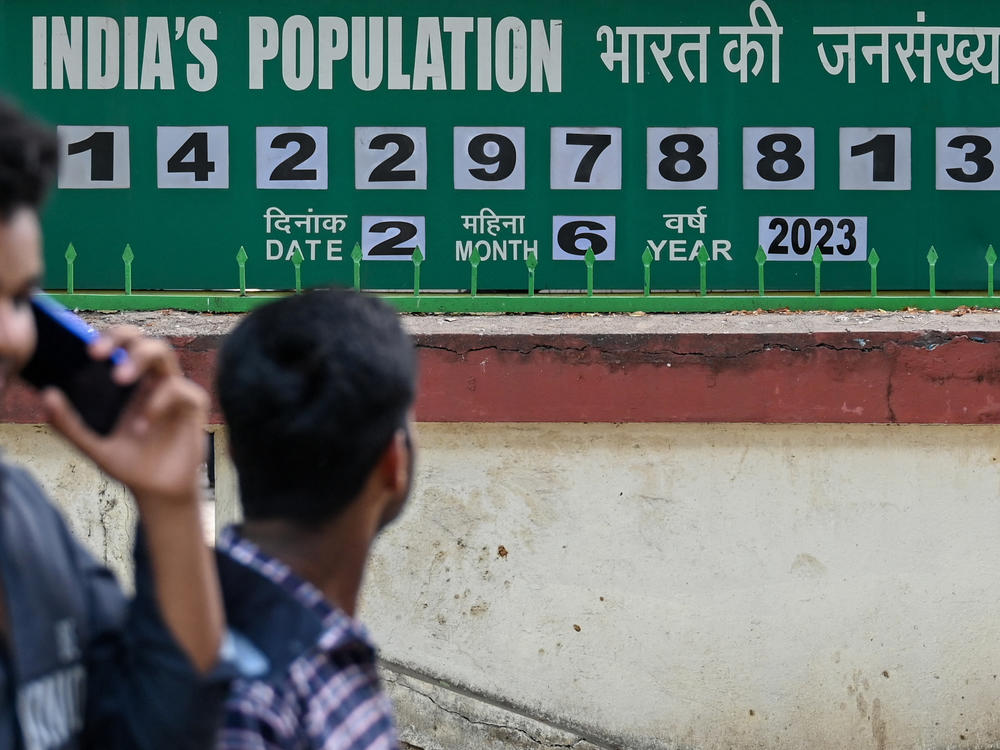 India is number 1 in global population. This clock board outside the International Institute for Population Sciences in Mumbai keeps track of the numbers. The photo is from June 2, 2023.