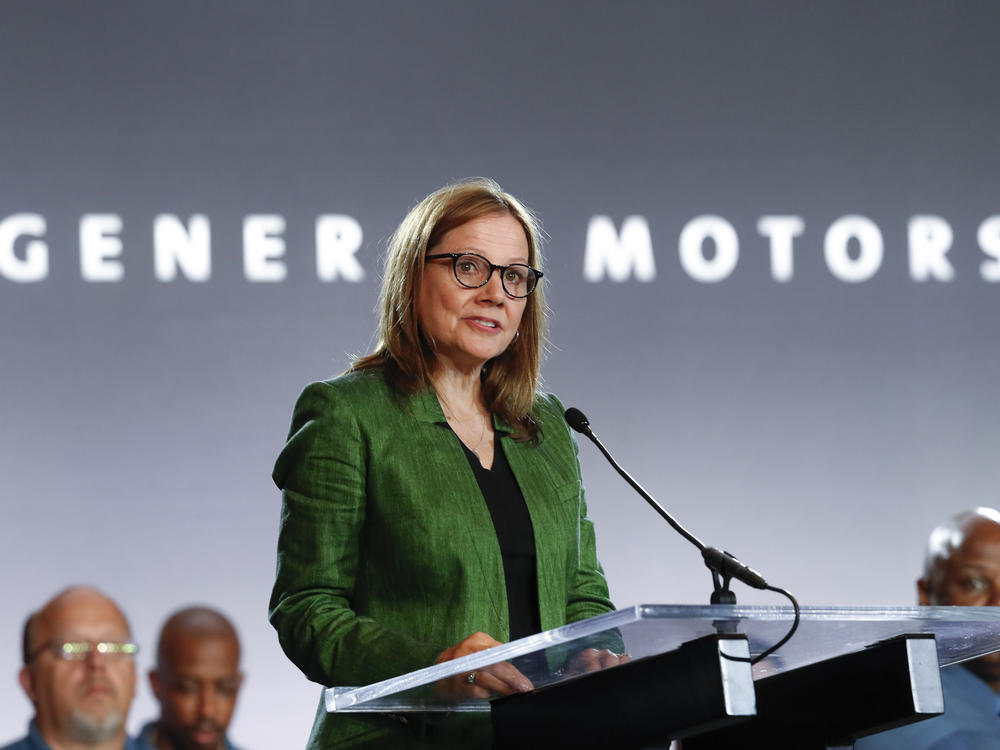 General Motors CEO Mary Barra speaks during the opening of contract talks with the United Auto Workers on July 16, 2019, in Detroit.