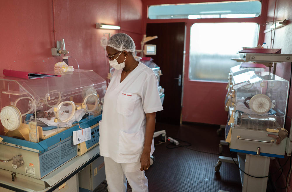 Dr. Some Chantière checks on children in the newborn intensive care unit at the University Hospital Medical Center at Treichville. 
