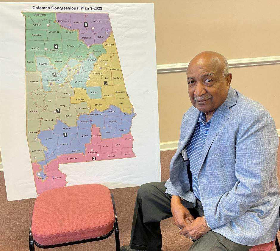 Joe Reed sits next to his preferred Alabama congressional map.