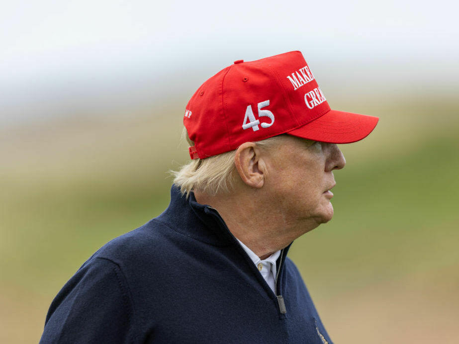 Former President Donald Trump is pictured during a round of golf on May 2 in Turnberry, Scotland. On Friday, the Justice Department special counsel announced that Trump has been indicted related to the handling of classified documents.