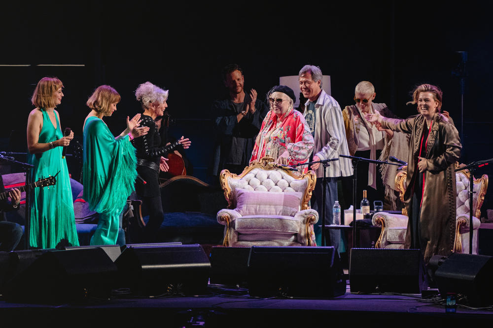 The duo Lucius, in sea green attire, and a bespectacled Annie Lenox were some of the many special guests for the 