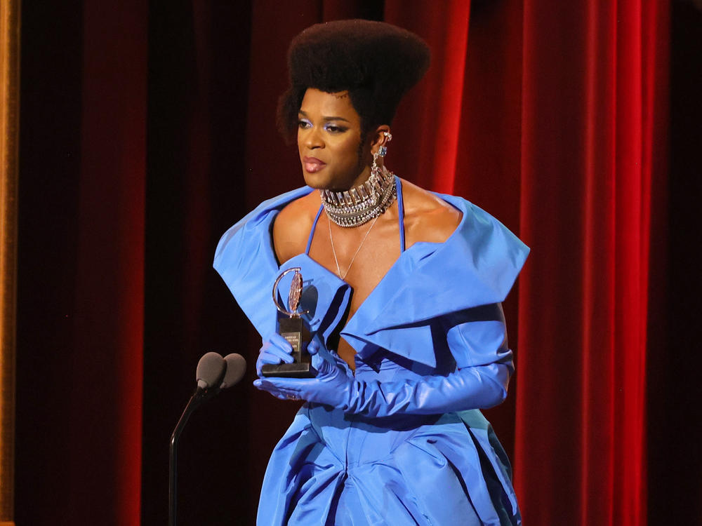 J. Harrison Ghee accepts the award for Best Leading Actor in a Musical for <em>Some Like It Hot</em> onstage. They and Alex Newell were the first nonbinary actors to win Tony Awards.