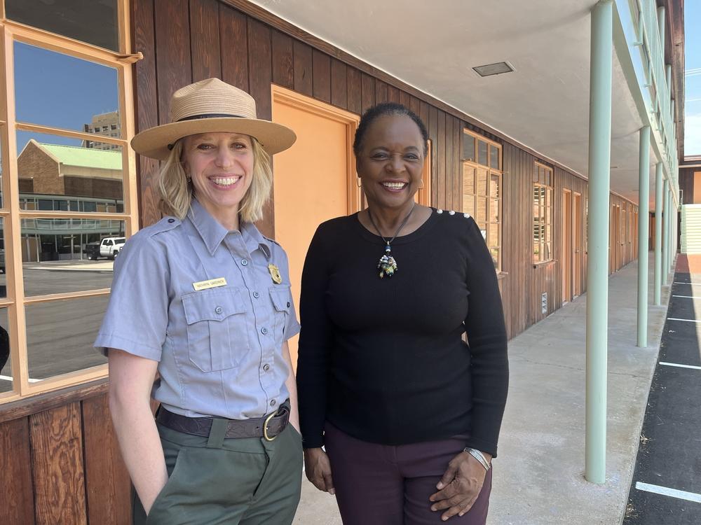 National Park Service Ranger Kathryn Gardiner and Denise Gilmore, senior director of social justice and racial equity for Birmingham's mayor, give visitors a tour of the newly-renovated AG Gaston Motel.