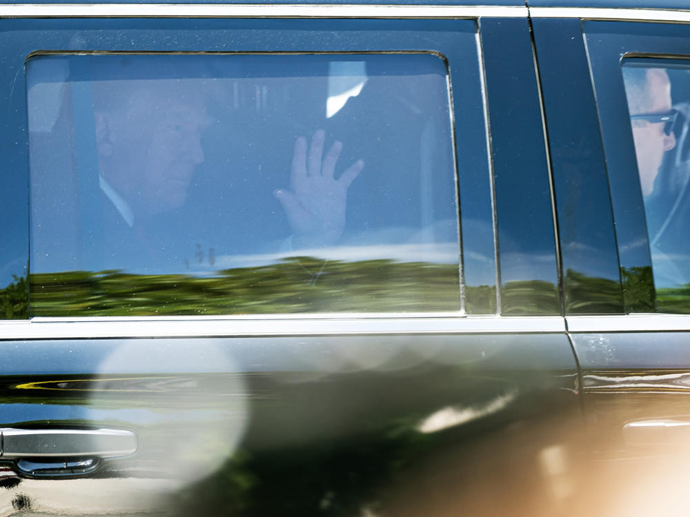 Former President Trump arrives to the Wilkie D. Ferguson Jr. United States Courthouse in Miami on Tuesday.