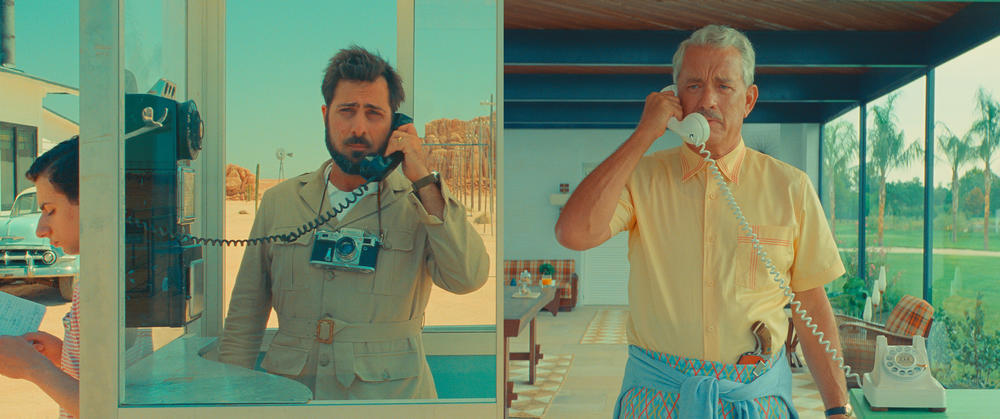 Jason Schwartzman, left, as Augie Steenbeck and Tom Hanks as Stanley Zak.