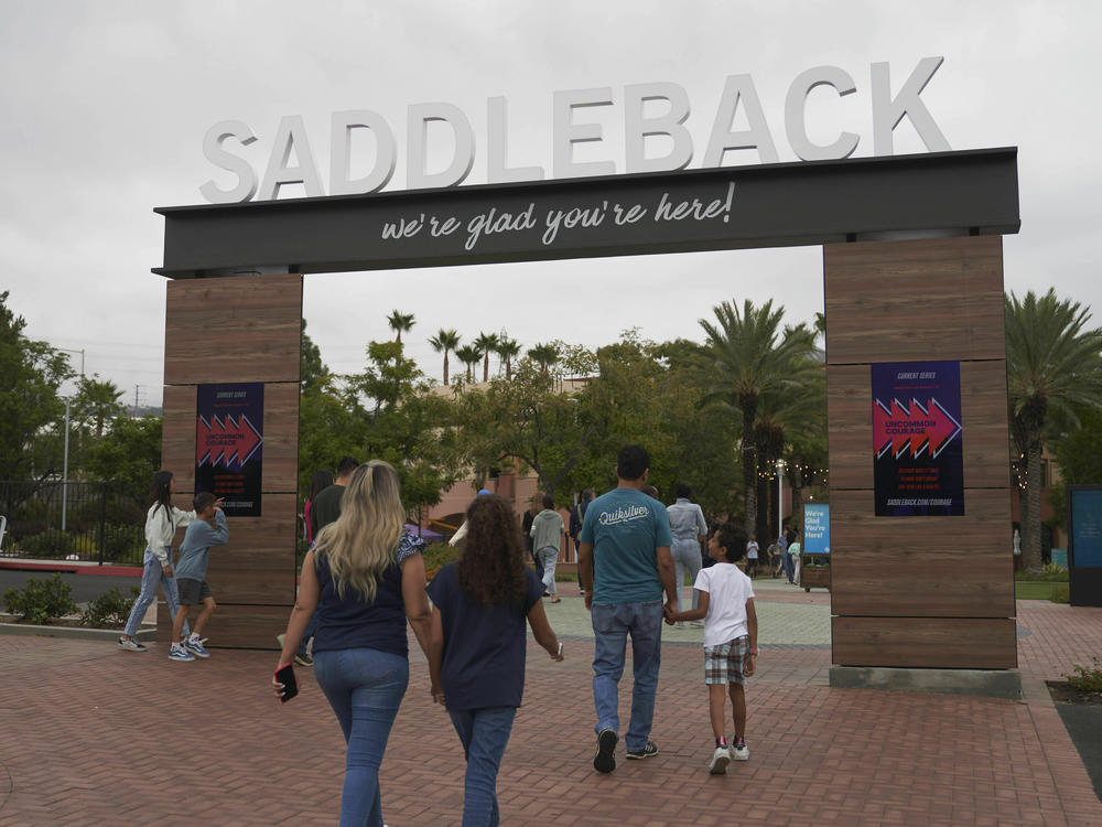 Congregants arrive at Saddleback Church in Lake Forest, Calif. The megachurch founded by Rick Warren was one of two churches affected by a vote Wednesday at the Southern Baptist Convention's annual meeting.