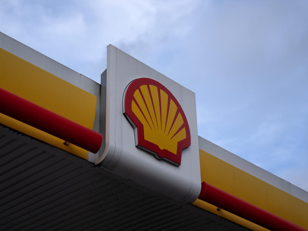 The Shell logo is displayed at a gas station on February 2, 2023 in London, England, where the oil company is based.