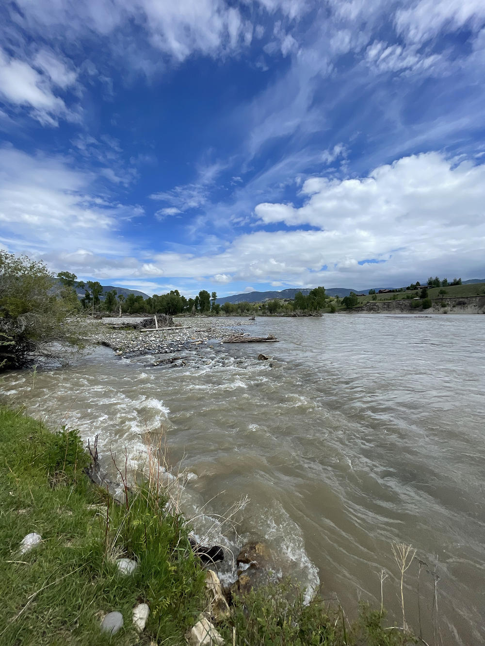 A new channel on the Yellowstone river near Livingston, Mont. that was created by flooding last year.