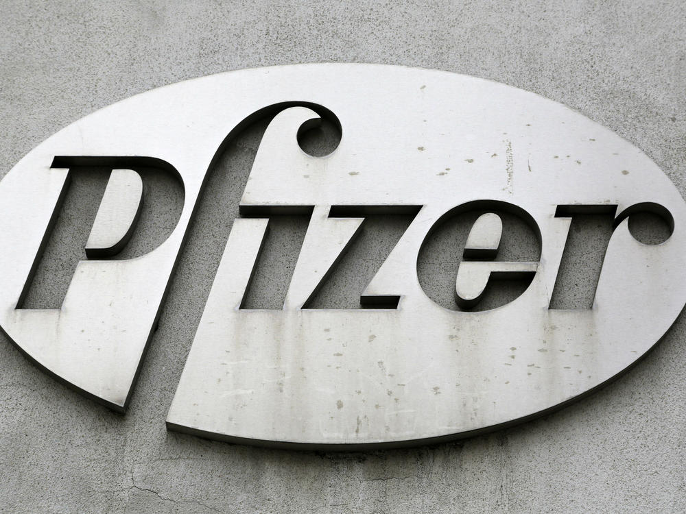 The Pfizer logo is displayed on the exterior of a former Pfizer factory, on May 4, 2014, in the Brooklyn borough of New York.