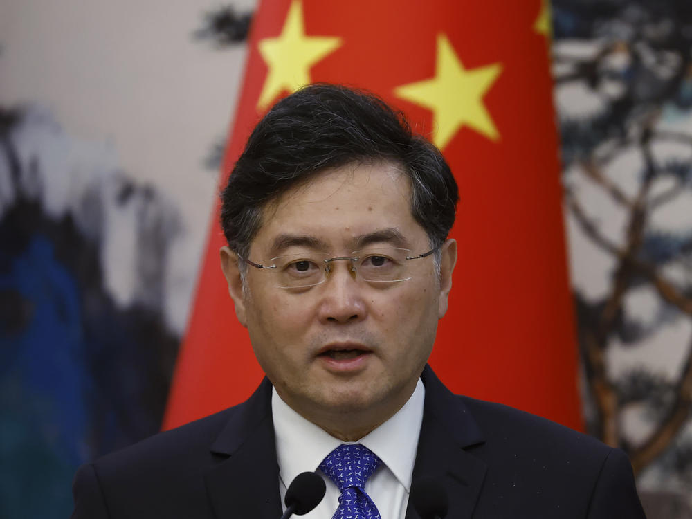 Chinese Foreign Minister Qin Gang attends a joint news conference with his Dutch counterpart Wopke Hoekstra (not pictured), following their meeting in Beijing, on May 23. Secretary of State Antony Blinken and Qin shared concerns on a phone call this week ahead of a planned visit by Blinken to China.