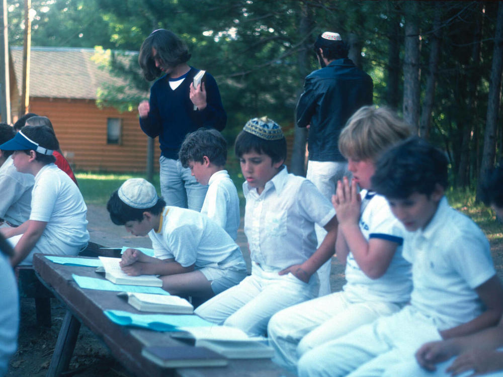Camp Tikvah campers praying, Aitken, Minnesota.