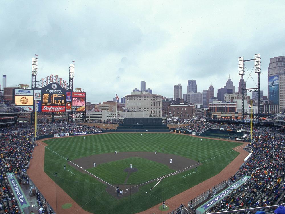 This is a general view of Comerica Park, where the Detroit Tigers play.