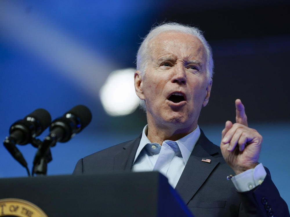 President Joe Biden speaks at a political rally at the Philadelphia Convention Center in Philadelphia, Saturday, June 17, 2023.