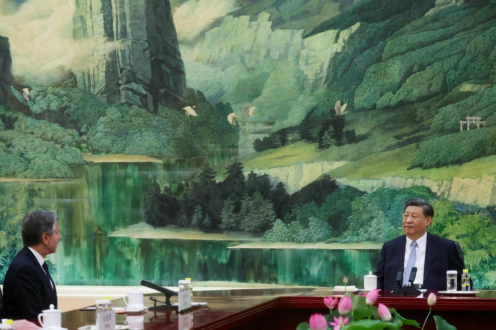 Blinken joins Xi at the Great Hall of the People in Beijing on Monday.