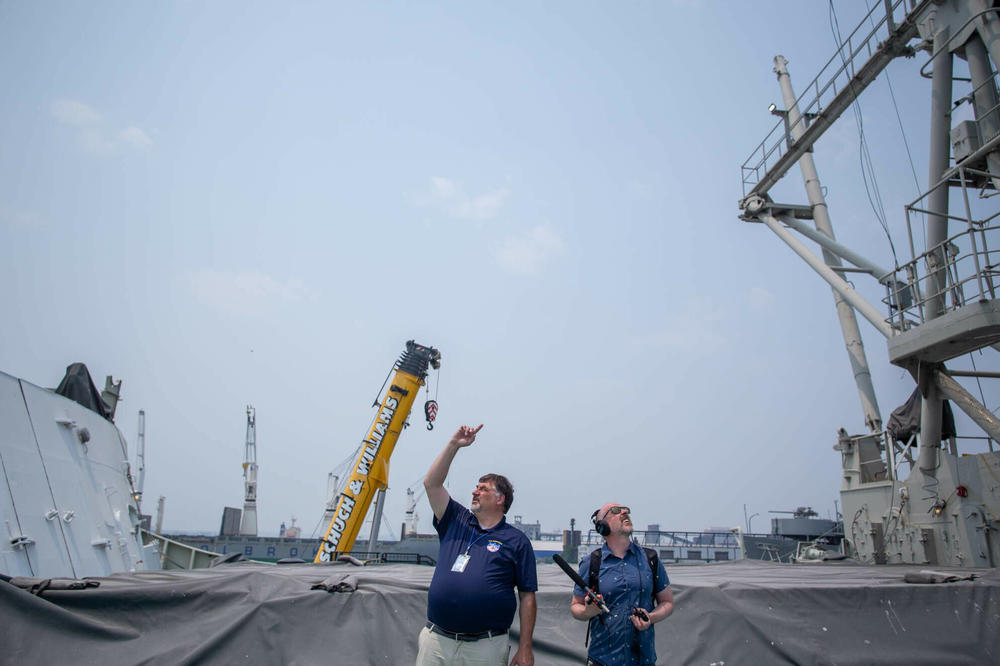 Koehler and Brumfiel explore the deck of the ship.