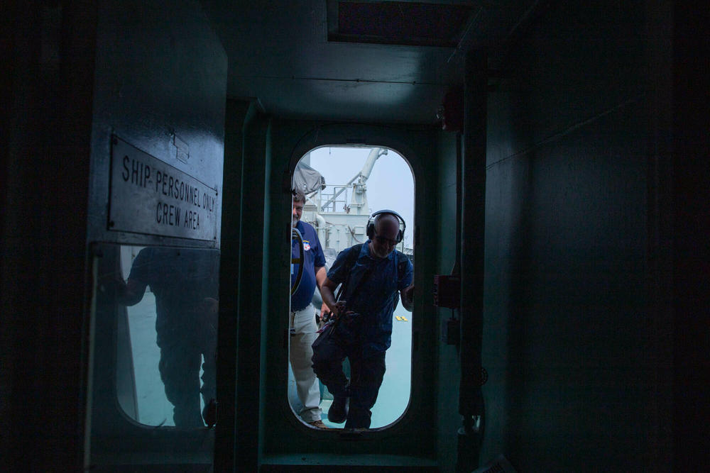 Entering the ship from the deck. The reactor was located below in the forward part of the vessel.