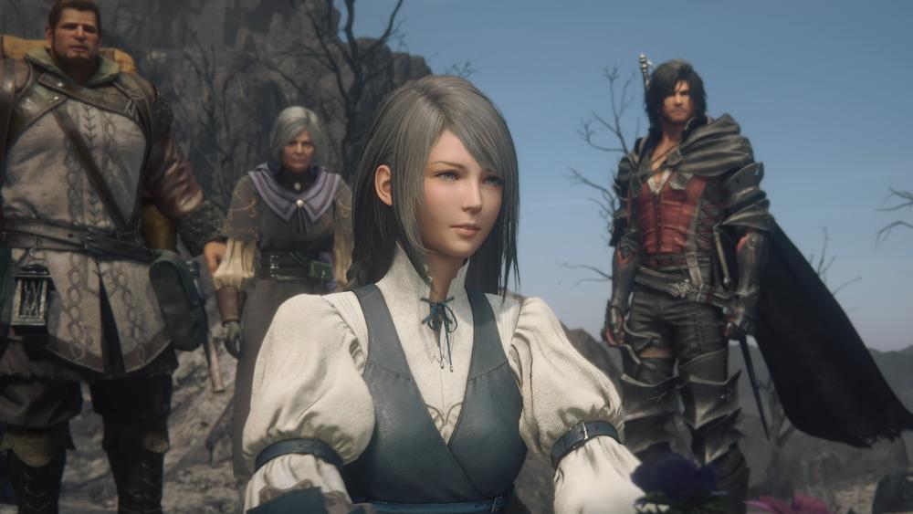 <em>Final Fantasy XVI </em>follows a group of outcasts — including Goetz, Charon, Jill, and Clive (pictured left to right).