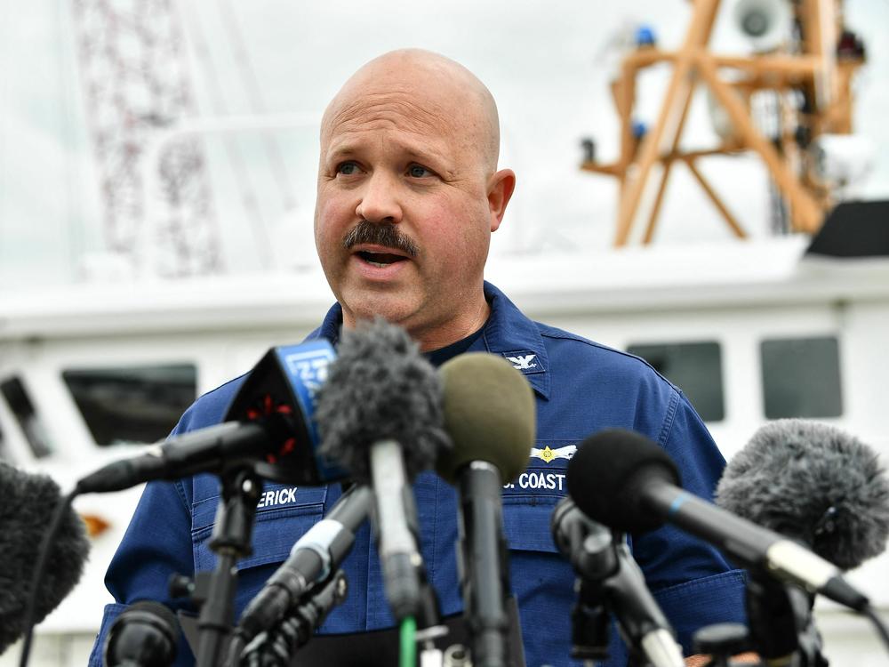 U.S. Coast Guard Capt. Jamie Frederick speaks during a press conference about the search efforts for the submersible that went missing near the wreck of the Titanic in Boston on Tuesday.