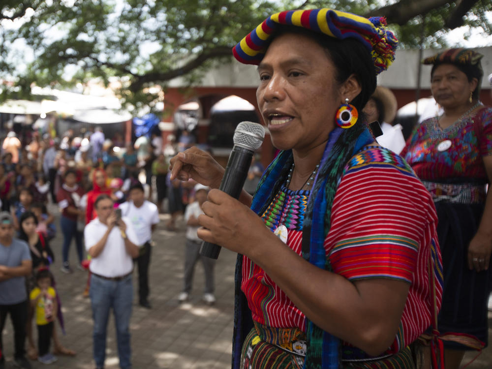 Thelma Cabrera delivers a speech during a rally in Palín, Guatemala, in 2019. She was expected to be a major presidential contender this year, but a court threw out her candidacy.
