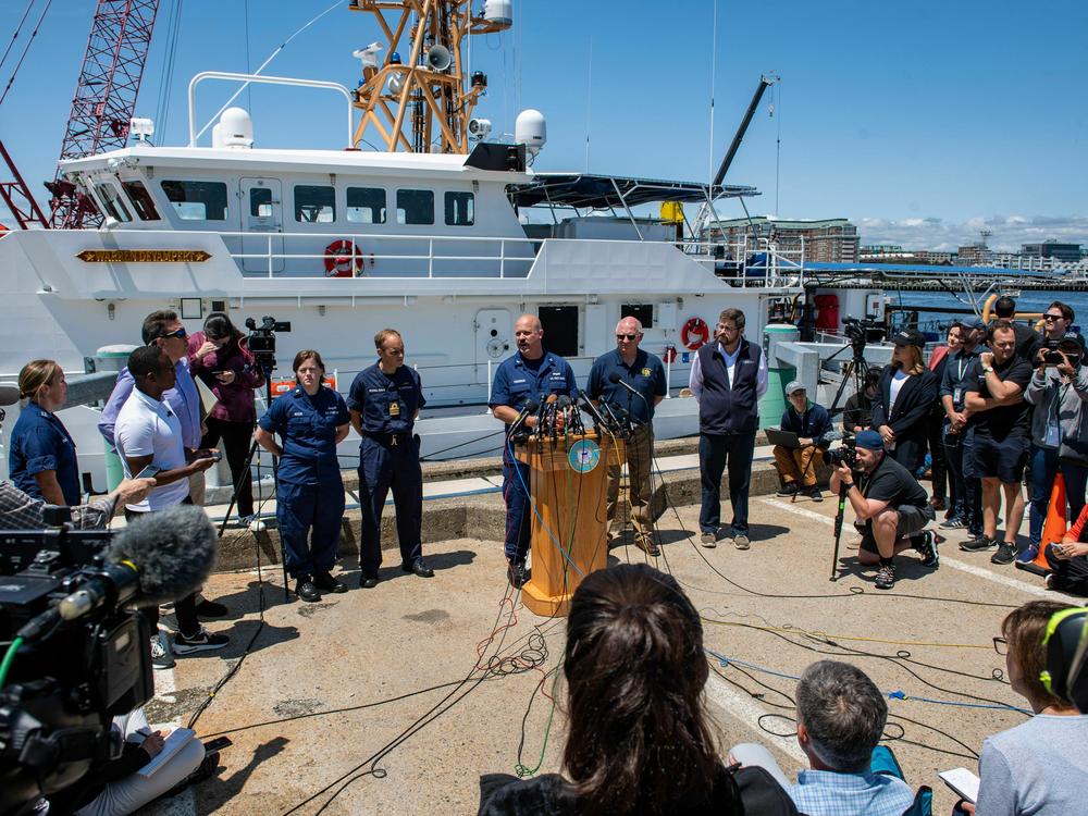 U.S. Coast Guard Capt. Jamie Frederick speaks to reporters about the search for the Titan submersible on Wednesday in Boston, Mass.