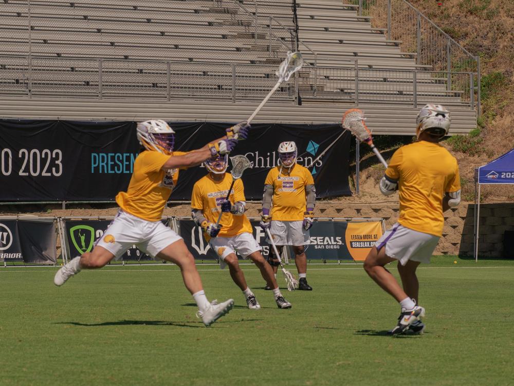 The Haudenosaunee Nationals warm up before a match against England on June 23, 2023, at Torrero Stadium in San Diego, Calif.