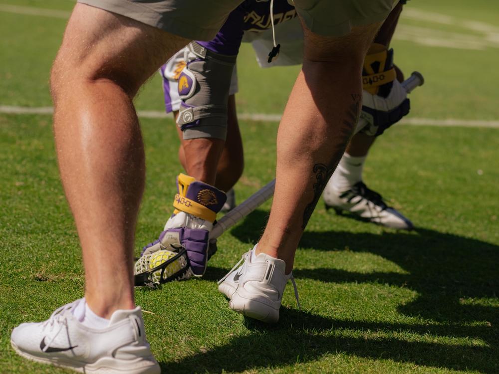 The Haudenosaunee Nationals warm up before their match against England on June 23, 2023, at Torrero Stadium in San Diego, Calif.