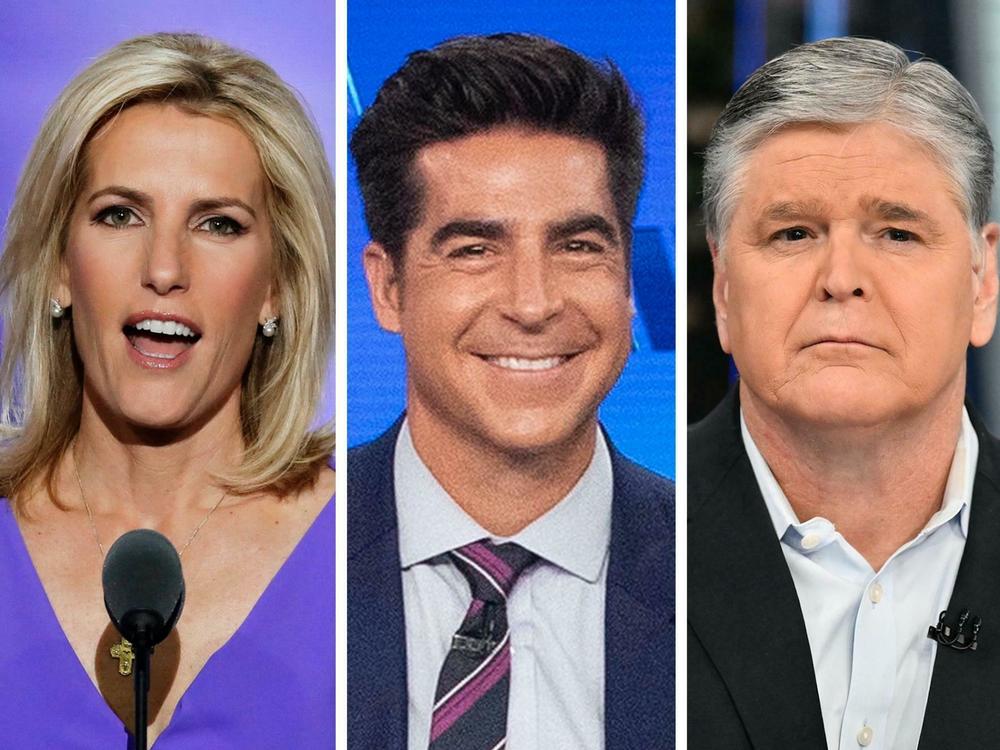 From left, Laura Ingraham, Jesse Watters, Sean Hannity and Greg Gutfeld make up Fox News' prime time lineup.