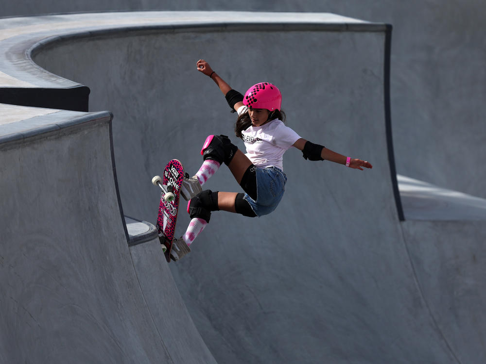 Arisa Trew, the recent record breaker for the first girl to complete a 720 in competition, during the Women's Park qualifiers of the Sharjah Skateboarding Street and Park World Championships in 2023.