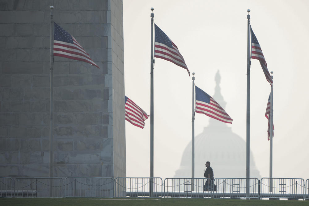 Wildfire smoke casts a haze over the National Mall on Thursday in Washington, D.C. The region is under a 