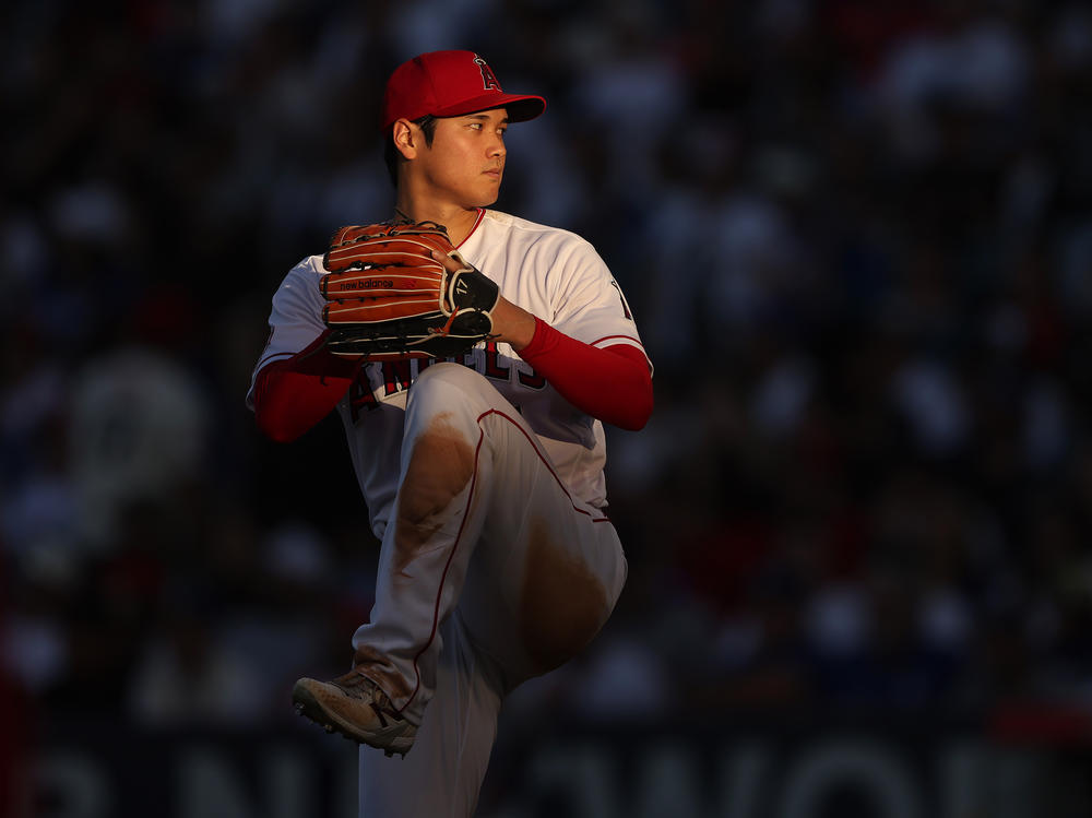Shohei Ohtani, #17 of the Los Angeles Angels, pitches during a game against the Los Angeles Dodgers at Angel Stadium on June 21, in Anaheim, Calif.
