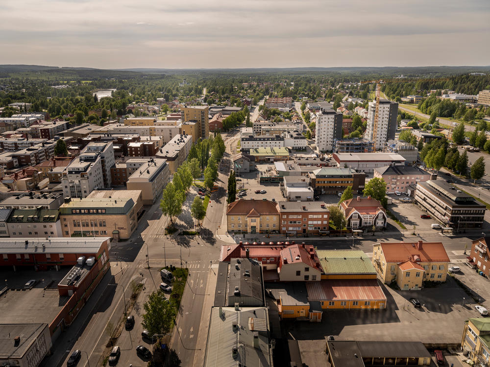 An aerial view of Skelleftea, a small city in northern Sweden.