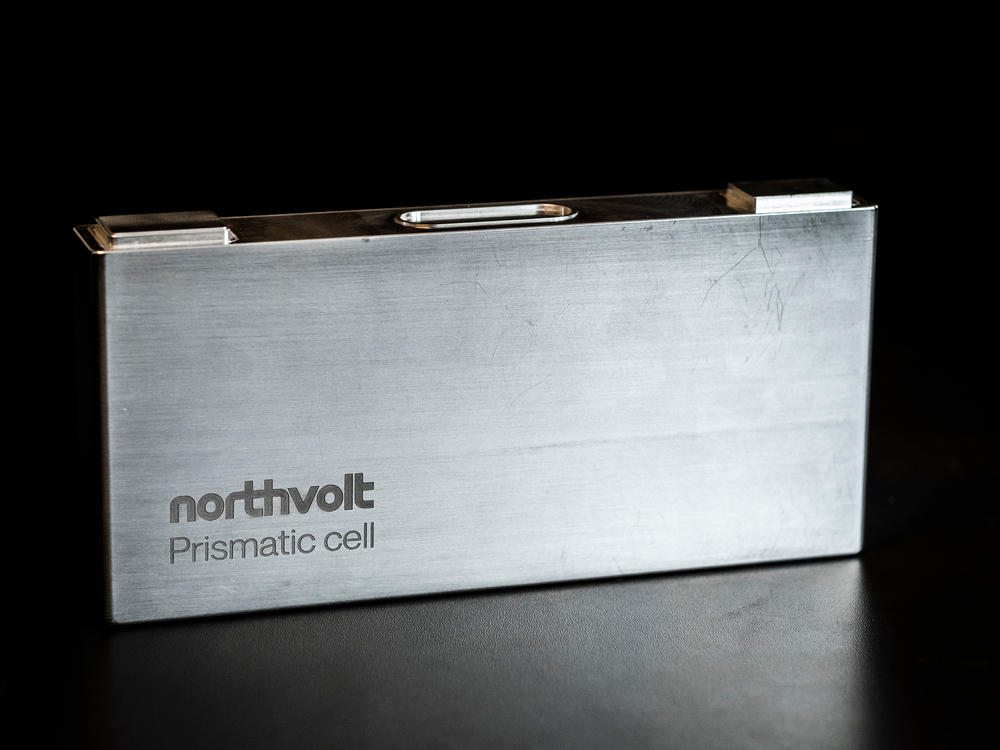 A model of a battery at the Northvolt plant.