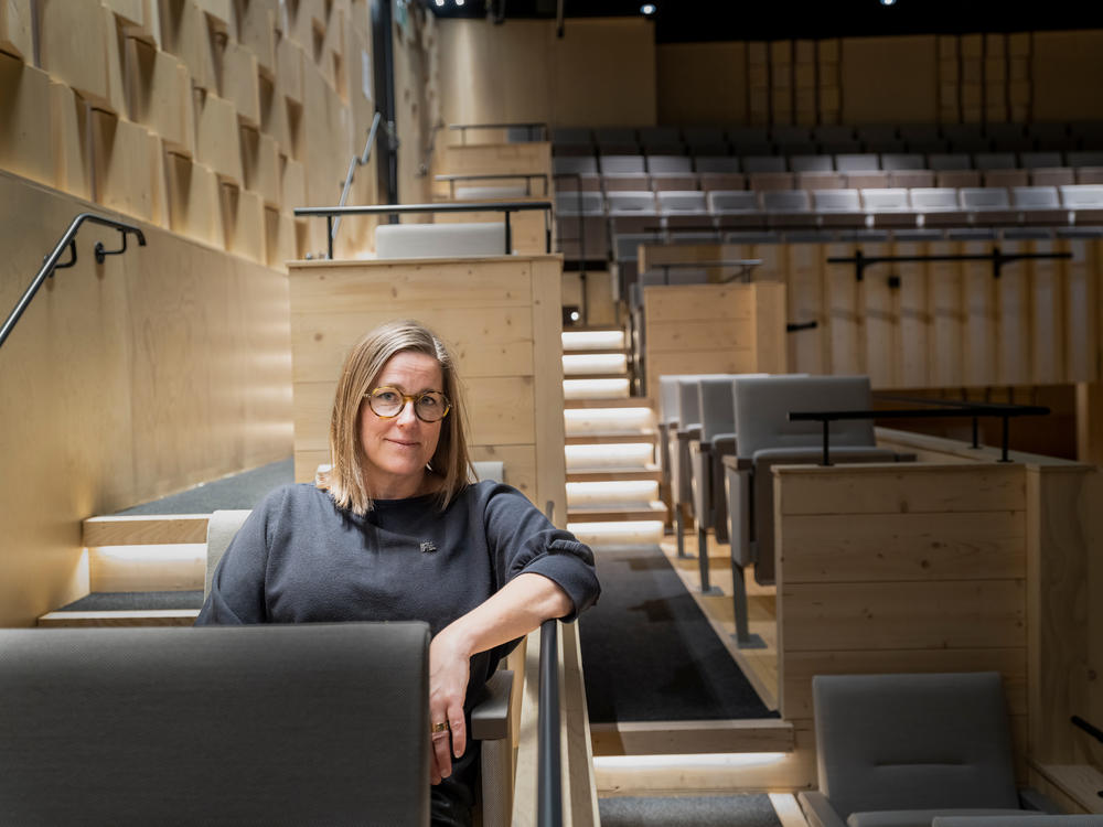 Helena Renstrom, marketing manager of Skelleftea municipality, photographed at the theater at the city's Sara Kulturhus, a cultural center.
