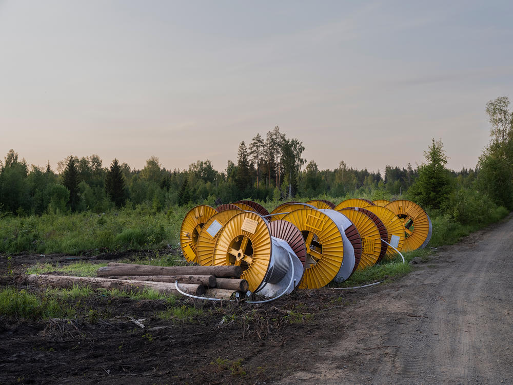 Power line supplies next to the Northvolt plant in Skelleftea.