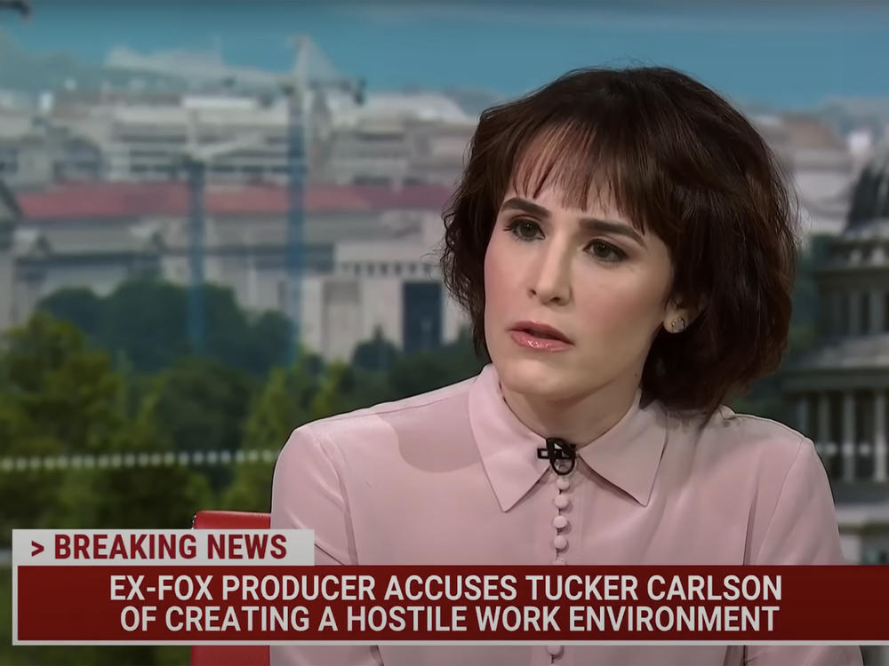 Former Fox News producer Abby Grossberg, seen here in an interview on MSNBC, alleged there was a hostile environment riven by sexism and antisemitism when she worked on Tucker Carlson's show.