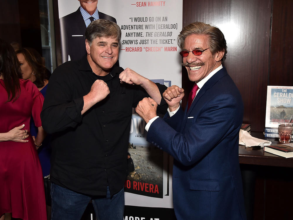 Geraldo Rivera pals around with Fox colleague Sean Hannity at the launch of Rivera's book <em>The Geraldo Show: A Memoir</em> in New York City in 2018.