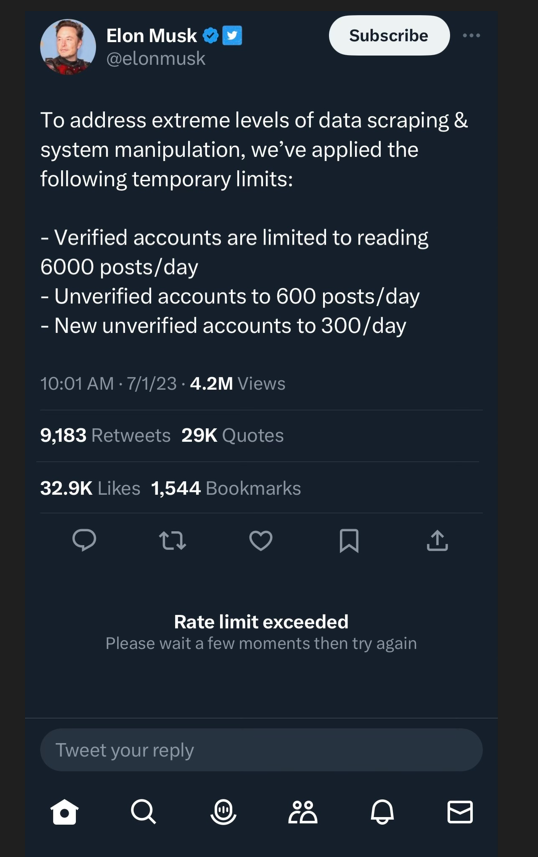 Twitter CEO Elon Musk announced temporary limits on the number of posts people can view.