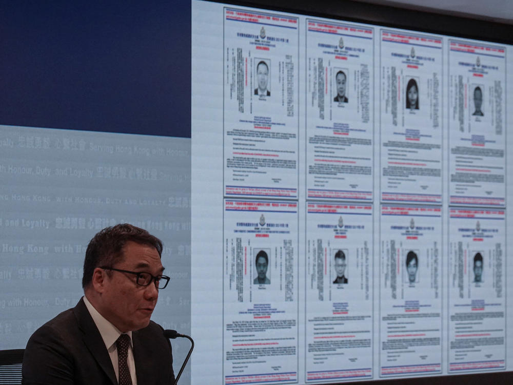 Steve Li Kwai-wah, Hong Kong's national security department superintendent, speaks during a press conference to issue arrest warrants for eight activists, in Hong Kong on Monday.