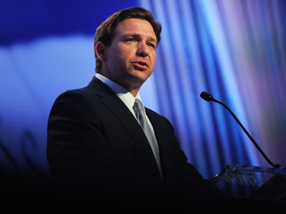 Republican presidential candidate and Florida Gov. Ron DeSantis speaks during a Moms for Liberty summit in Philadelphia on Friday.