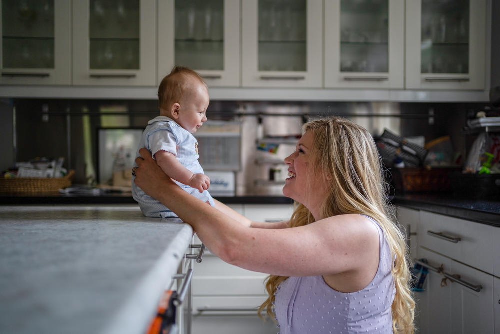 Lauren Miller with her 3-month-old son, Henry, at home in Dallas.
