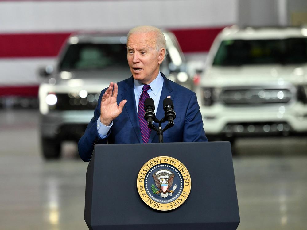 President Biden delivers remarks at the Ford Rouge Electric Vehicle Center, in Dearborn, Michigan on May 18, 2021. The Biden administration has been pushing for a faster transition to electric vehicle, including by investing billions to help build a nationwide network of public chargers.